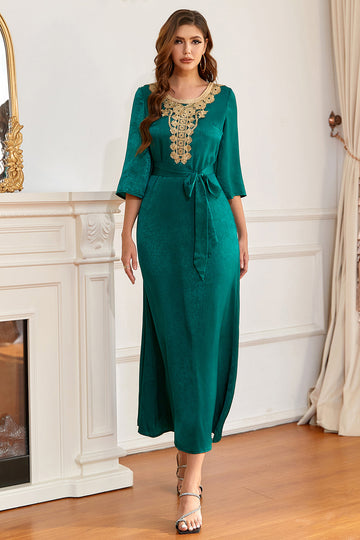 Robe de mère de la mariée vert émeraude avec appliques
